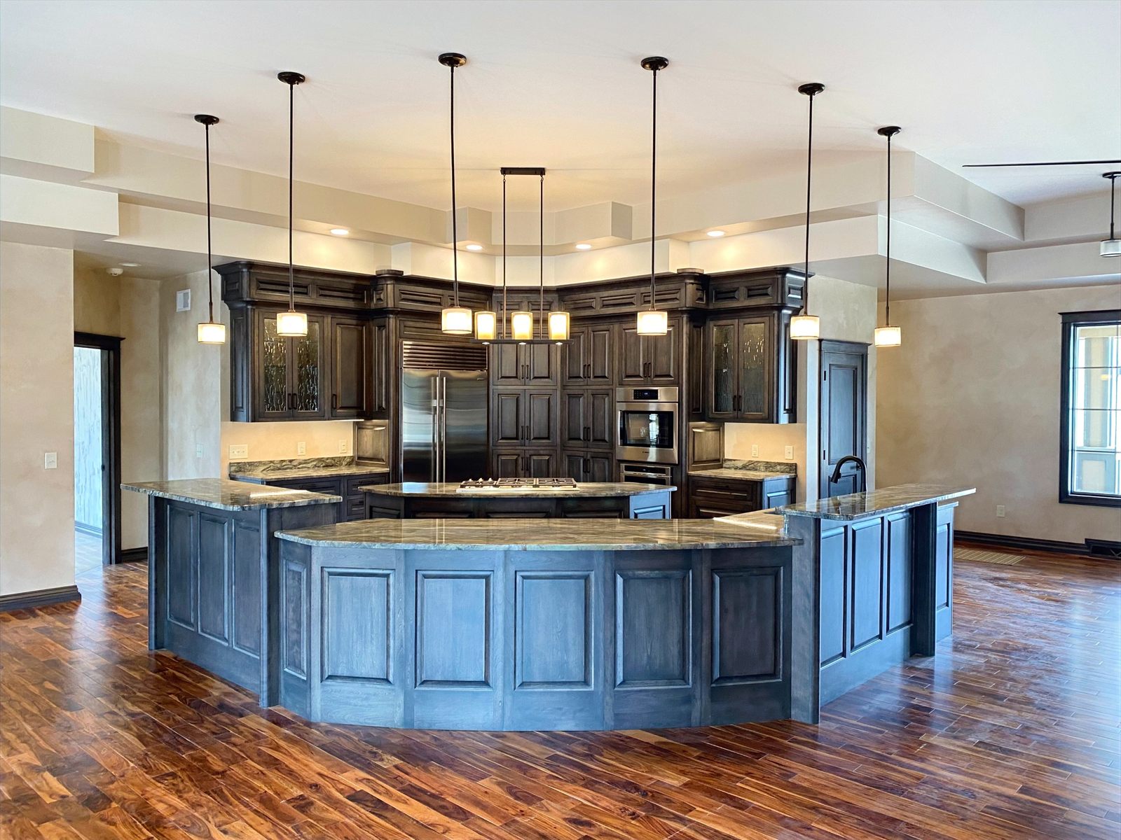 Custom kitchen with large two-tier island