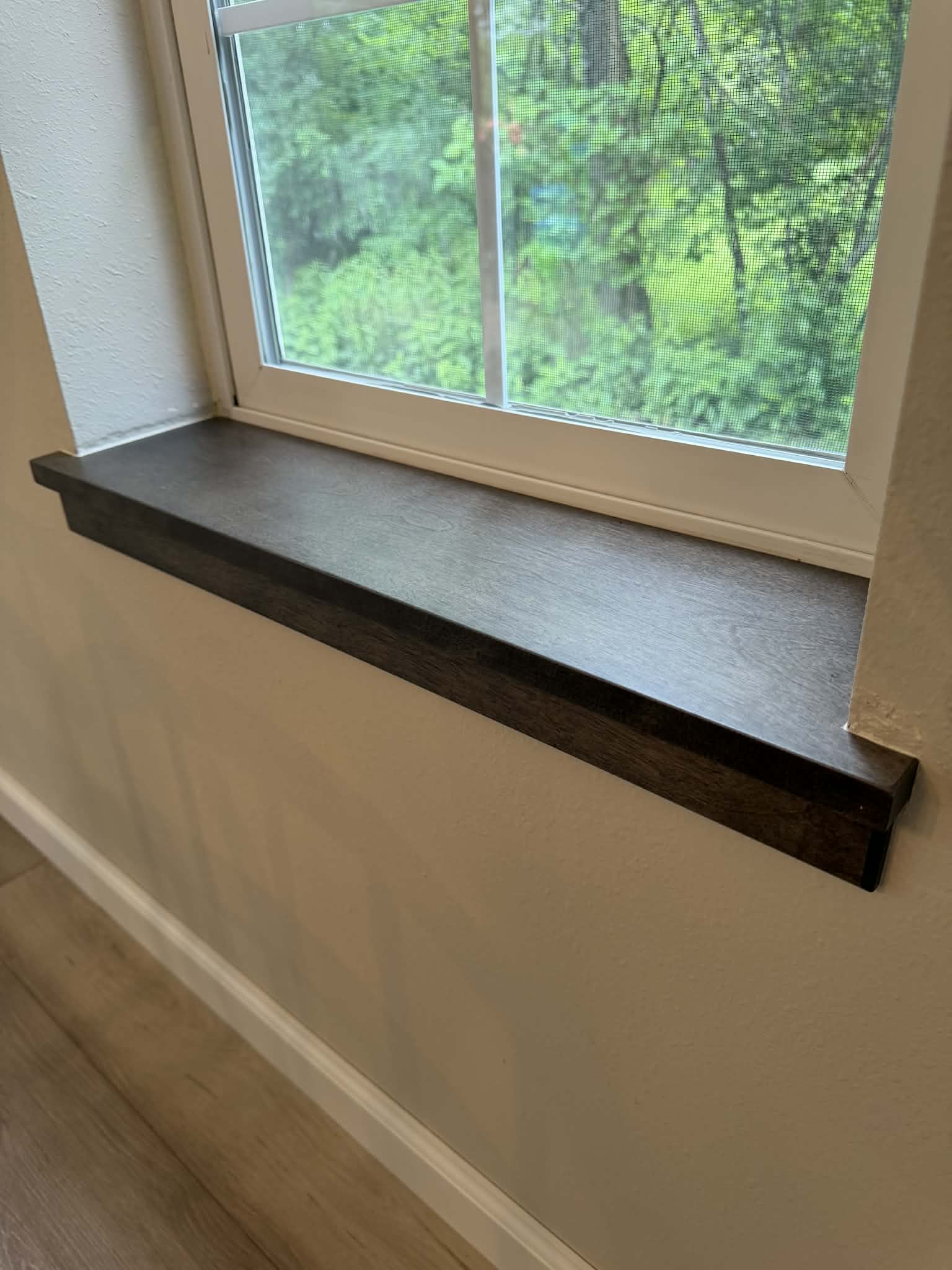 Custom stained wood window sill
