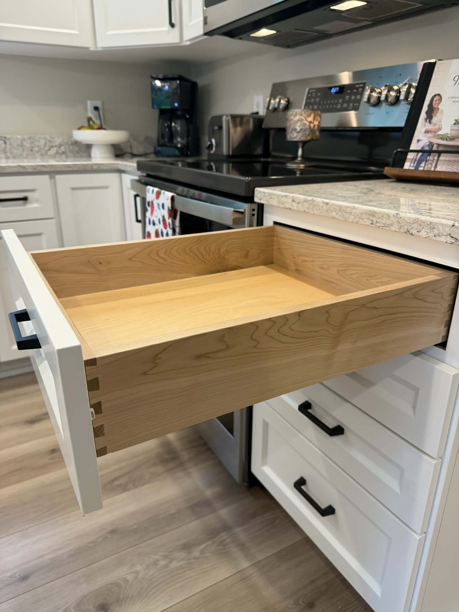 Dovetail drawer construction detail — solid wood joinery